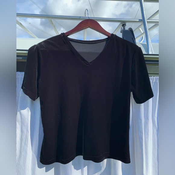 VINTAGE Velvet / velour stretchy v neck short-sleeve blouse fall favs classic - Picture 10 of 12
